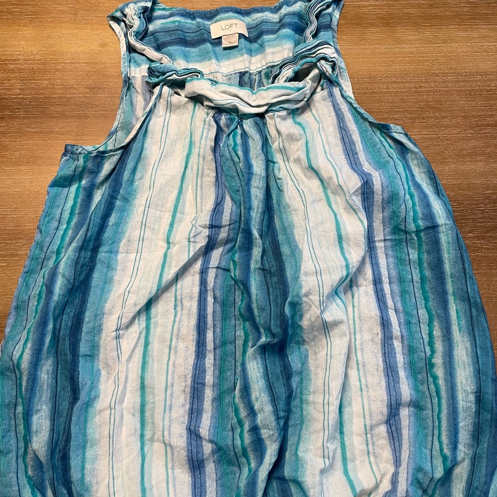 LOFT Blue and White Striped Sleeveless Top